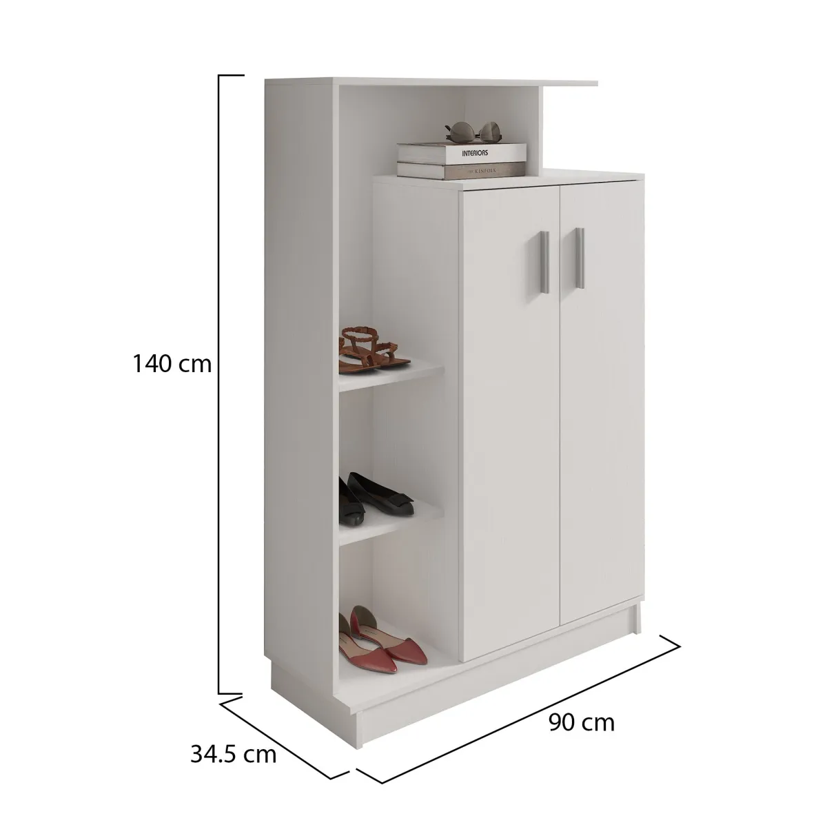 Scarpiere > Dmora Scarpiera 5 Ripiani 7 Vani 90x35x140h cm, 2 Ante - Ruot Bianco