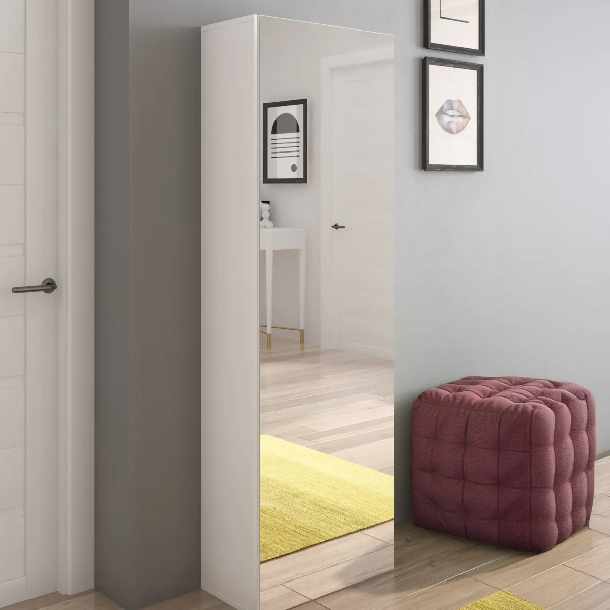 Scarpiere > Dmora Scarpiera 6 Ripiani 7 Vani 51x28x160h cm, Un'anta - Stazzema Bianco