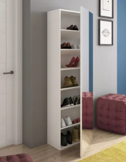 Scarpiere > Dmora Scarpiera 6 Ripiani 7 Vani 51x28x160h cm, Un'anta - Stazzema Bianco