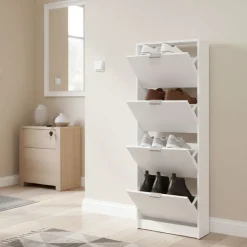 Scarpiere > Dmora Scarpiera un Ripiano 4 Ante 58x18x155.5h cm, kit Fissaggio a Muro Incluso - Pesche Bianco