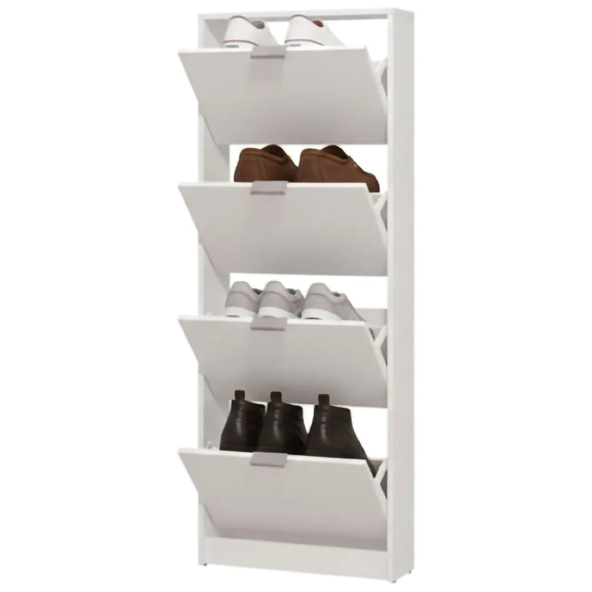 Scarpiere > Dmora Scarpiera un Ripiano 4 Ante 58x18x155.5h cm, kit Fissaggio a Muro Incluso - Pesche Bianco