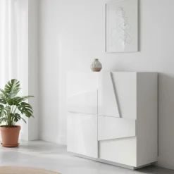 Bagno|Scarpiere > Dmora Scarpiera contemporanea 2 ante bianca lucida 81x86h cm - Apetta Bianco Lucido