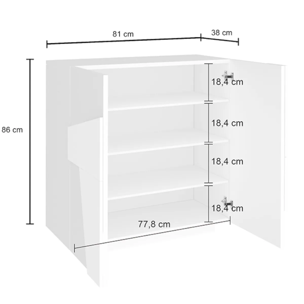 Bagno|Scarpiere > Dmora Scarpiera contemporanea 2 ante bianca lucida 81x86h cm - Apetta Bianco Lucido