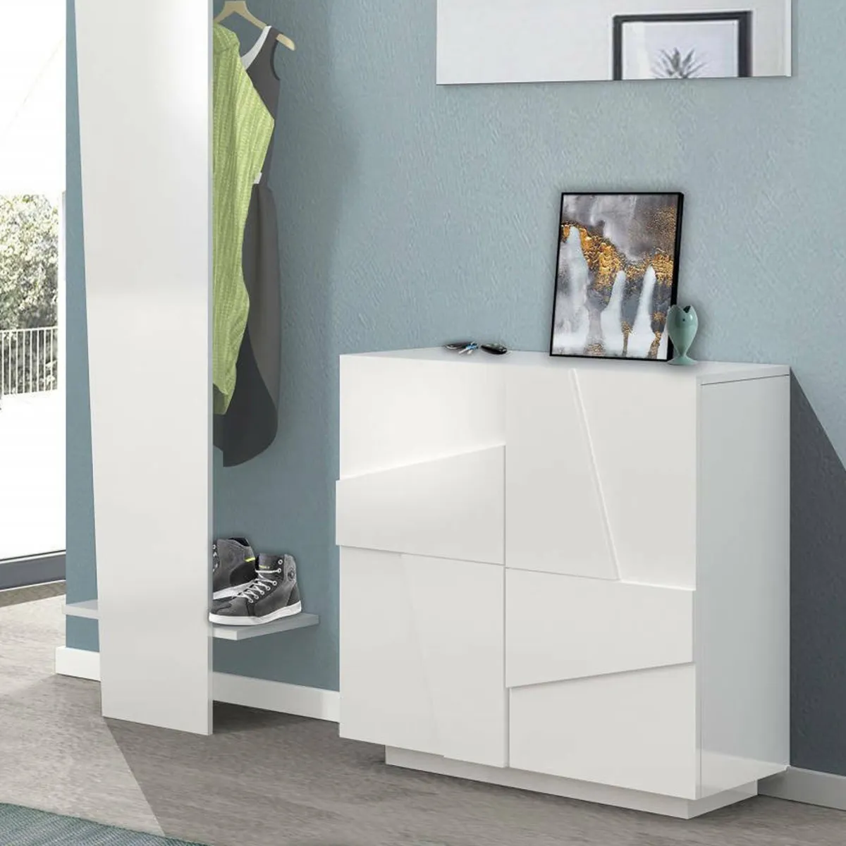 Bagno|Scarpiere > Dmora Scarpiera contemporanea 2 ante bianca lucida 81x86h cm - Apetta Bianco Lucido