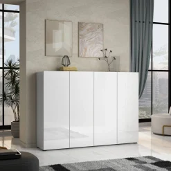 Bagno|Scarpiere > Dmora Scarpiera da ingresso 4 ante bianca lucida e ardesia 120x80h cm - Anist Grigio Ardesia, Bianco Lucido