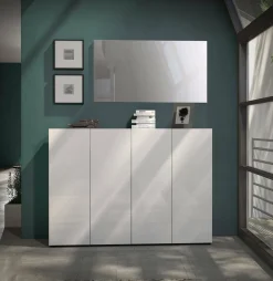 Bagno|Scarpiere > Dmora Scarpiera da ingresso 4 ante bianca lucida e ardesia 120x80h cm - Anist Grigio Ardesia, Bianco Lucido