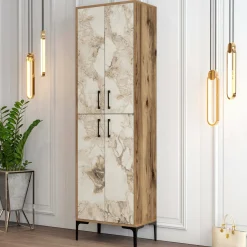 Scarpiera Dolivier, 60x35h200 cm, Noce e Bianco Marmo