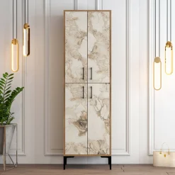 Scarpiera Dolivier, 60x35h200 cm, Noce e Bianco Marmo