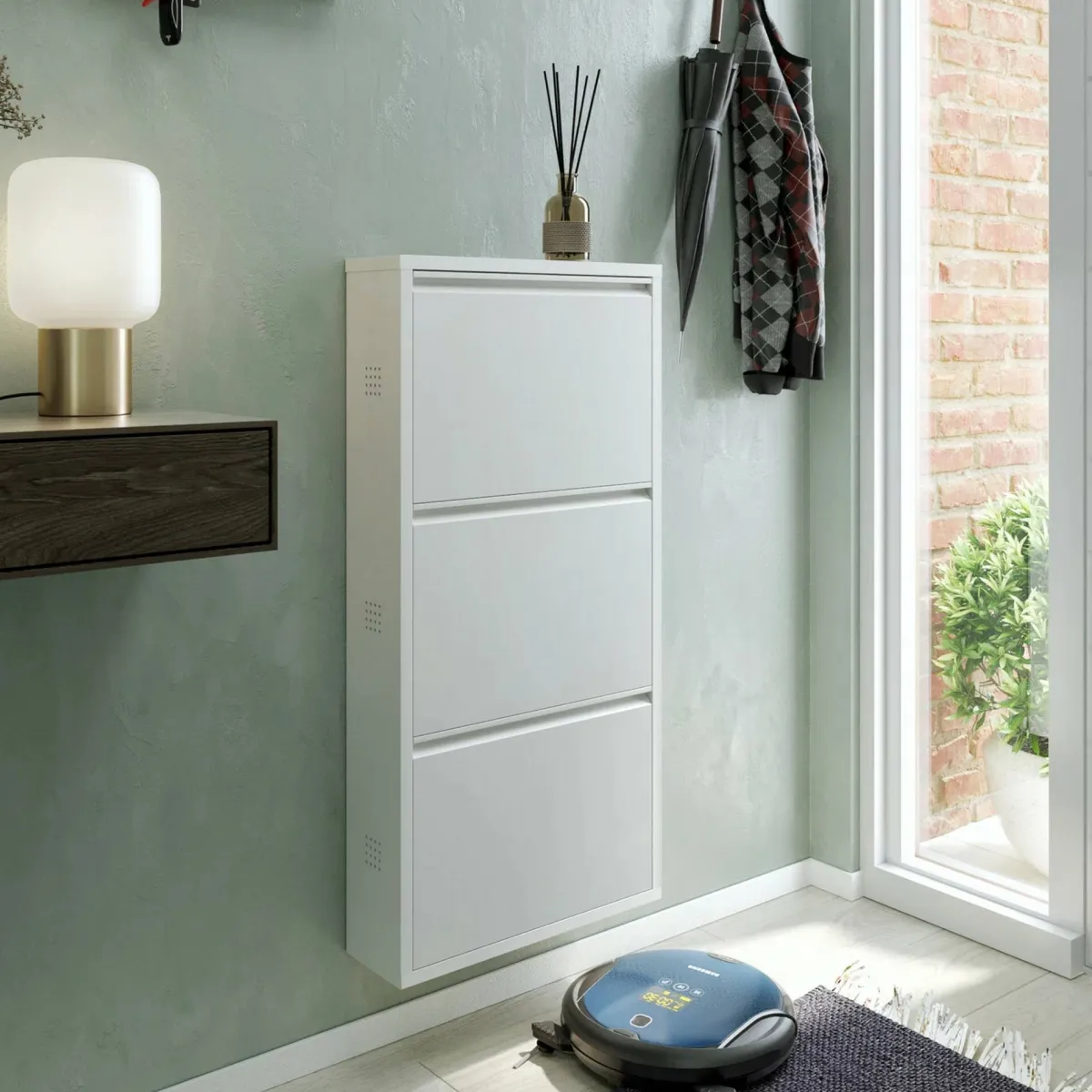 Bagno|Ingresso > Dmora Scarpiera Dpapi, 50x15h103 cm, Bianco