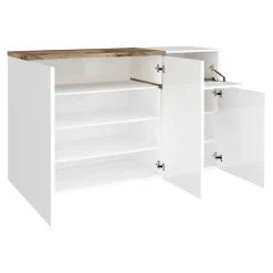 Bagno|Scarpiere > Dmora Scarpiera elegante 4 ante bianca lucida e acero 120x80h cm - Anist Marrone Acero, Bianco Lucido