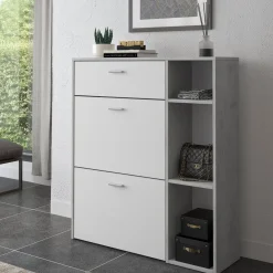 Scarpiere > Dmora Scarpiera Grigio Cemento Bianco 90x26x102h cm, un Cassetto - Samassi Bianco, Grigio Cemento