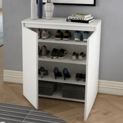 Scarpiere > Dmora Scarpiera 3 Ripiani 2 Ante 80x37x102h cm, Gola per Apertura Ante Made in Italy - Astrina Grigio Chiaro