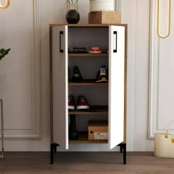 Bagno|Scarpiere > Dmora Scarpiera industrial noce e bianca 60x111h cm - Axarix Bianco, Marrone Noce