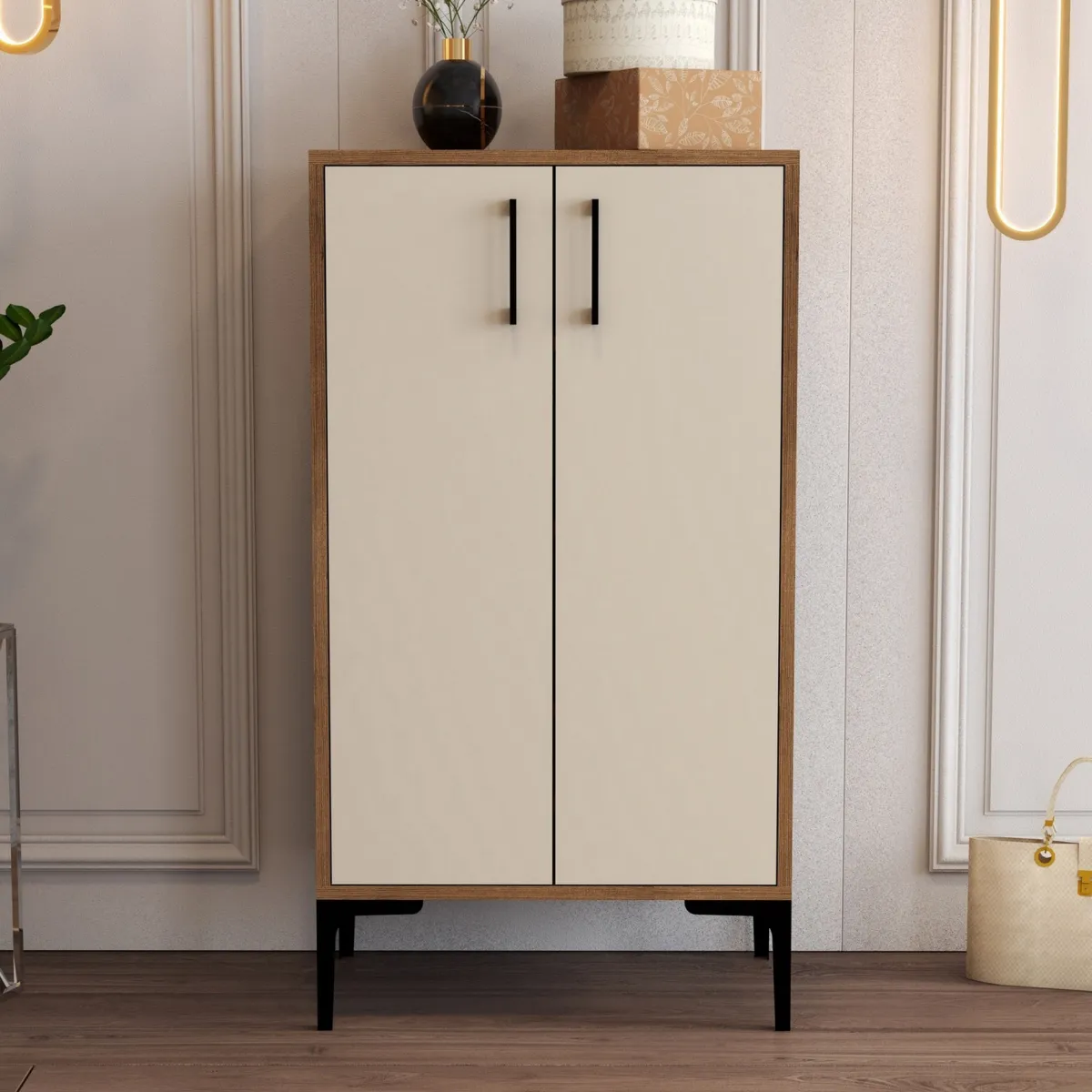 Scarpiere > Dmora Scarpiera Marrone Noce Bianco 4 Ripiani 8 Paia 60x35x111h cm, 2 Ante - Cavalieri Bianco, Marrone Noce