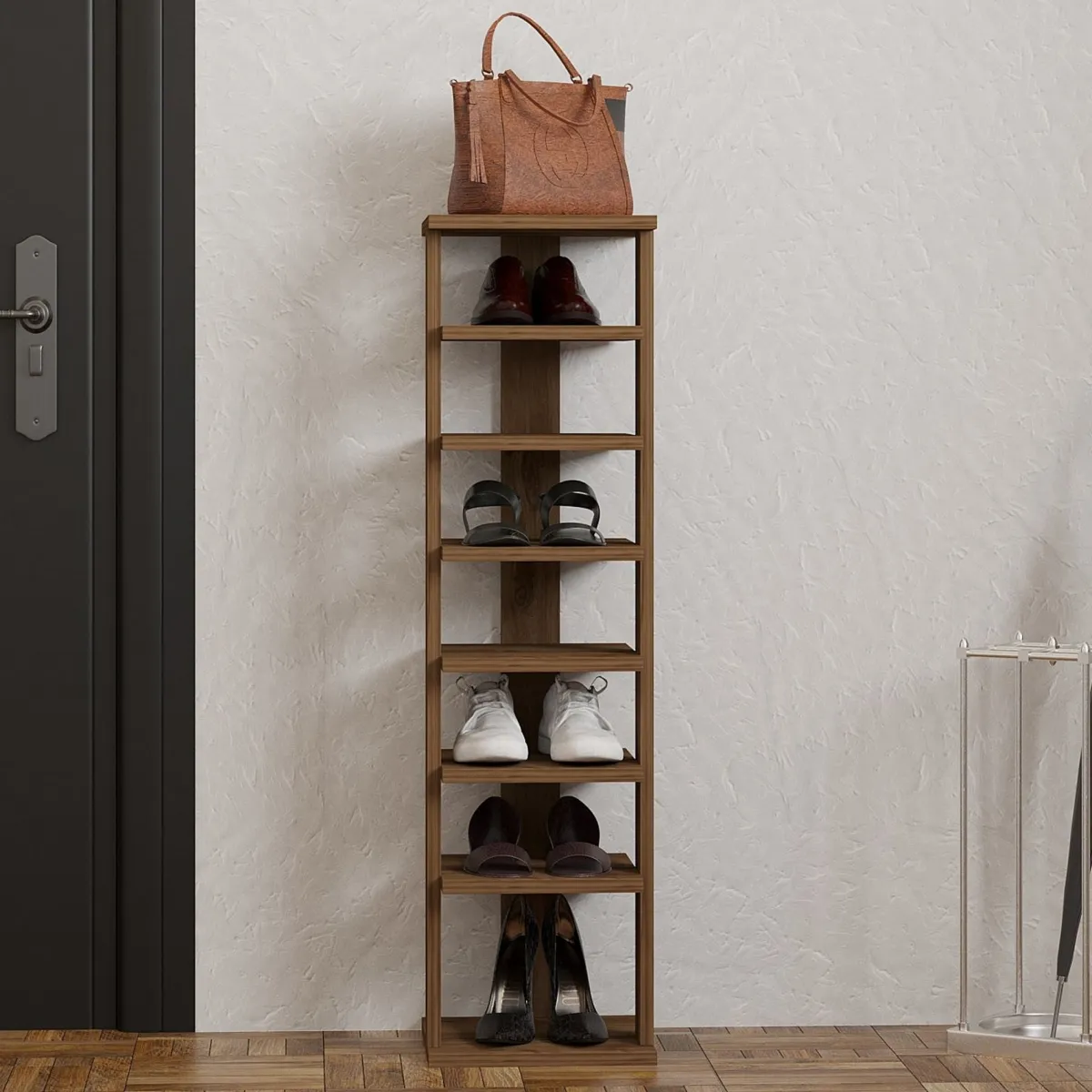 Scarpiere > Dmora Scarpiera 8 Paia 8 Ripiani 30x30x110h cm, 7 Vani - Soddi Marrone Noce