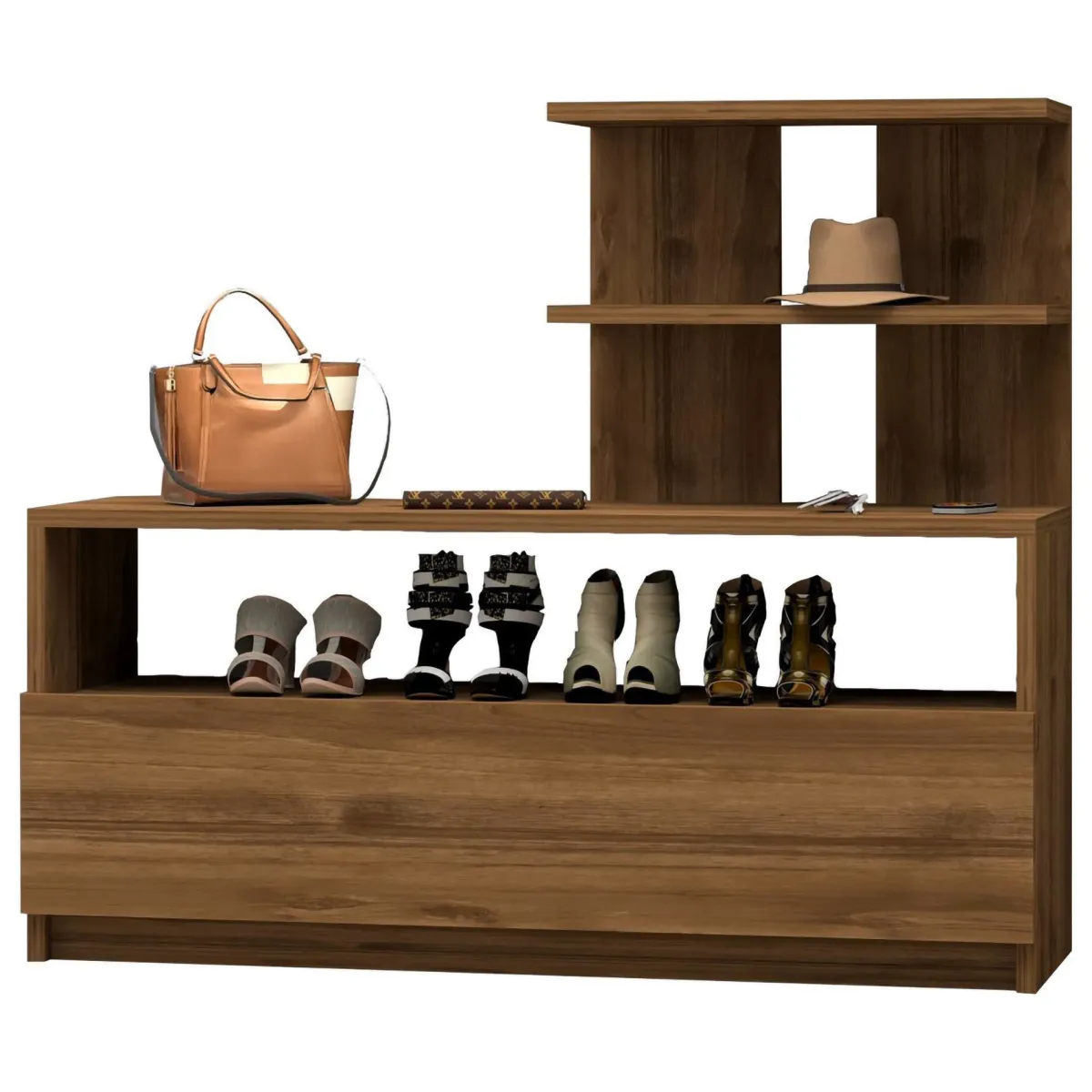 Scarpiere > Dmora Scarpiera 4 Ripiani 12 Paia 100x30x85h cm, Un'anta - Sinni Marrone Noce