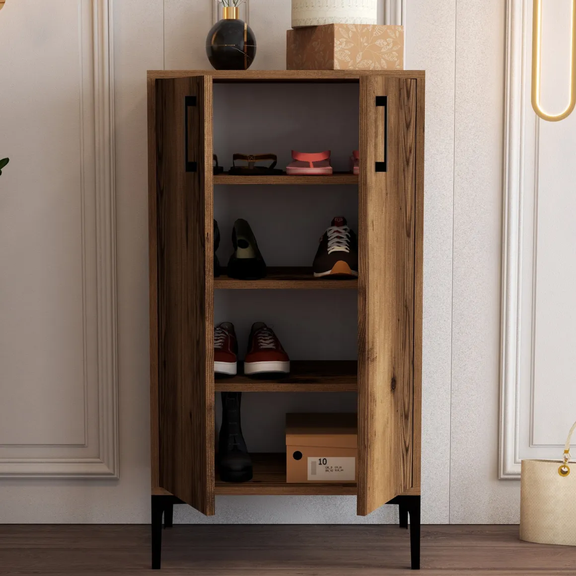 Scarpiera Marrone Noce 4 Ripiani 8 Paia 60x35x111h cm, 2 Ante - Cavalieri