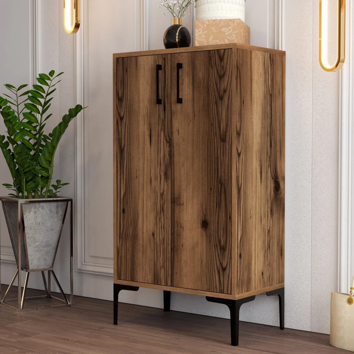 Scarpiera Marrone Noce 4 Ripiani 8 Paia 60x35x111h cm, 2 Ante - Cavalieri