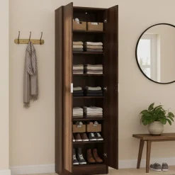 Scarpiera Marrone Noce 6 Ripiani 2 Ante 60x33x191.5h cm, Maniglie Incluse - Delizia