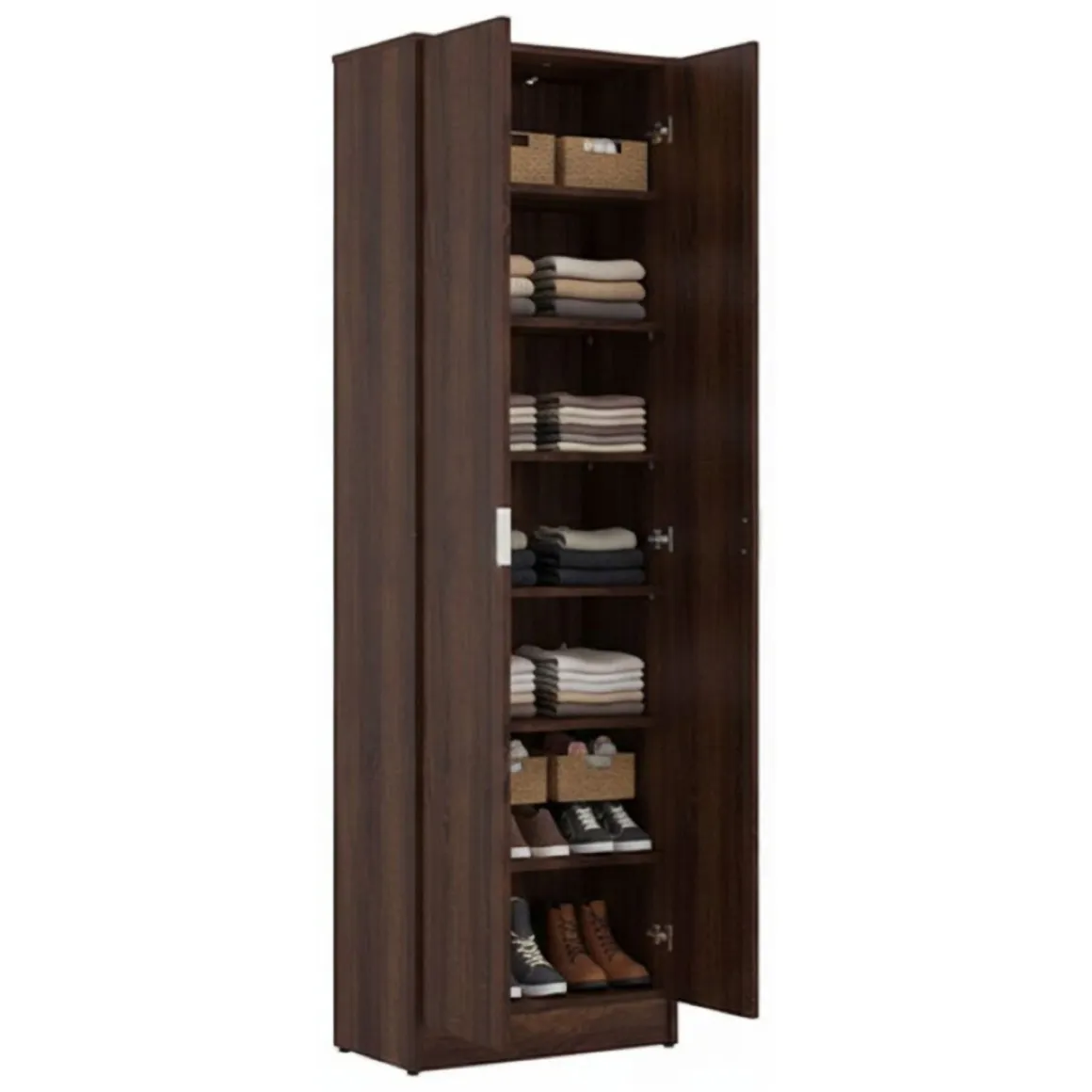 Scarpiera Marrone Noce 6 Ripiani 2 Ante 60x33x191.5h cm, Maniglie Incluse - Delizia