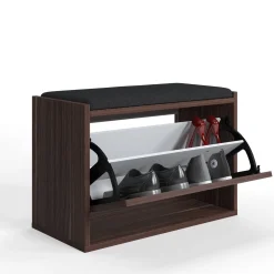 Scarpiera Marrone Noce un Ripiano 2 Vani 65x43.5x32h cm, Un'anta