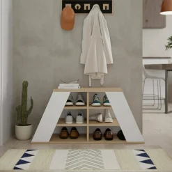 Scarpiere > Dmora Scarpiera Marrone Quercia Bianco 08-ott Paia 4 Ripiani 106x38x50h cm, 6 Vani - Zungri Bianco, Marrone Quercia