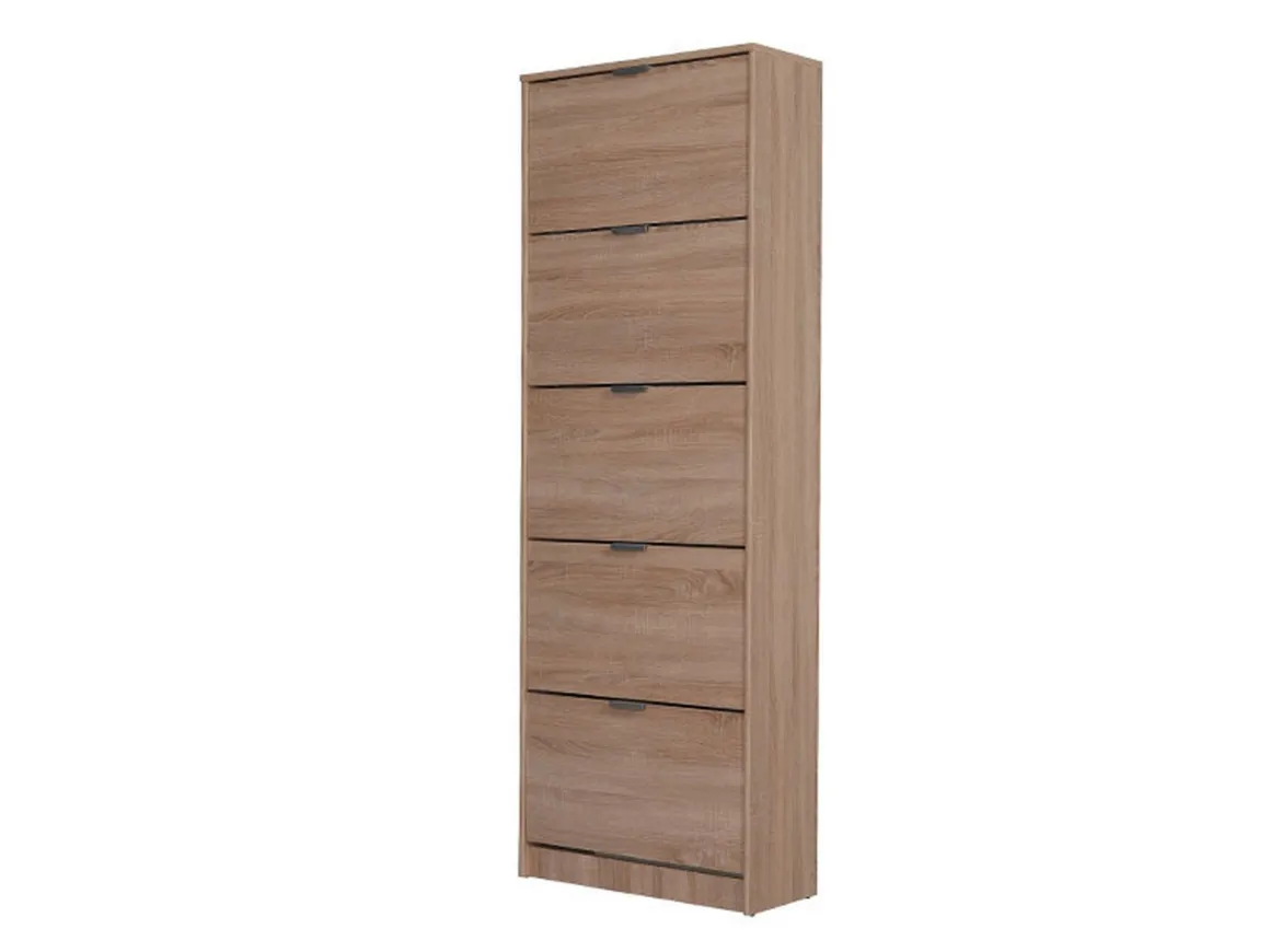 Scarpiera Marrone Quercia 10 Ripiani 5 Ante 67x28x191.5h cm, Maniglie Incluse - Sueglio