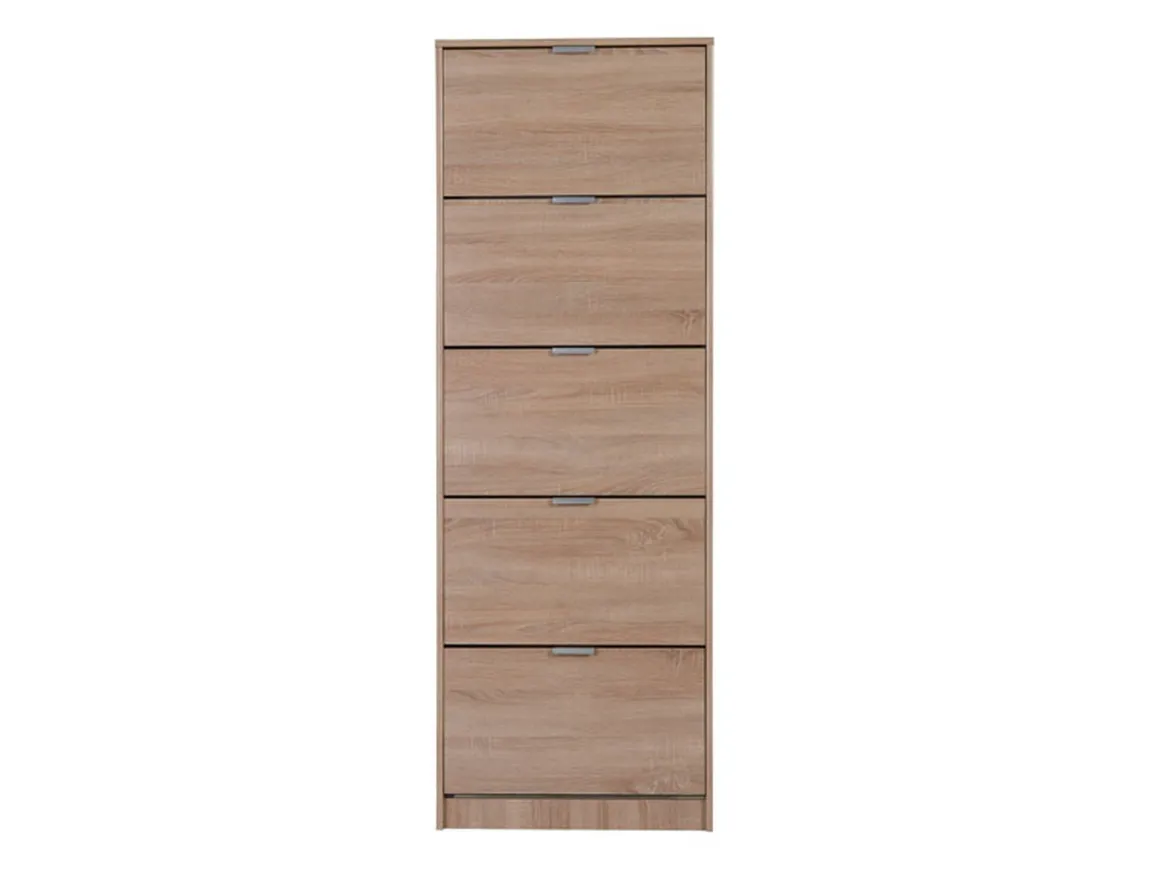 Scarpiera Marrone Quercia 10 Ripiani 5 Ante 67x28x191.5h cm, Maniglie Incluse - Sueglio