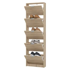 Scarpiera Marrone Rovere Chiaro un Ripiano 5 Ante 58x18x191.5h cm, kit Fissaggio a Muro Incluso - Capriolo