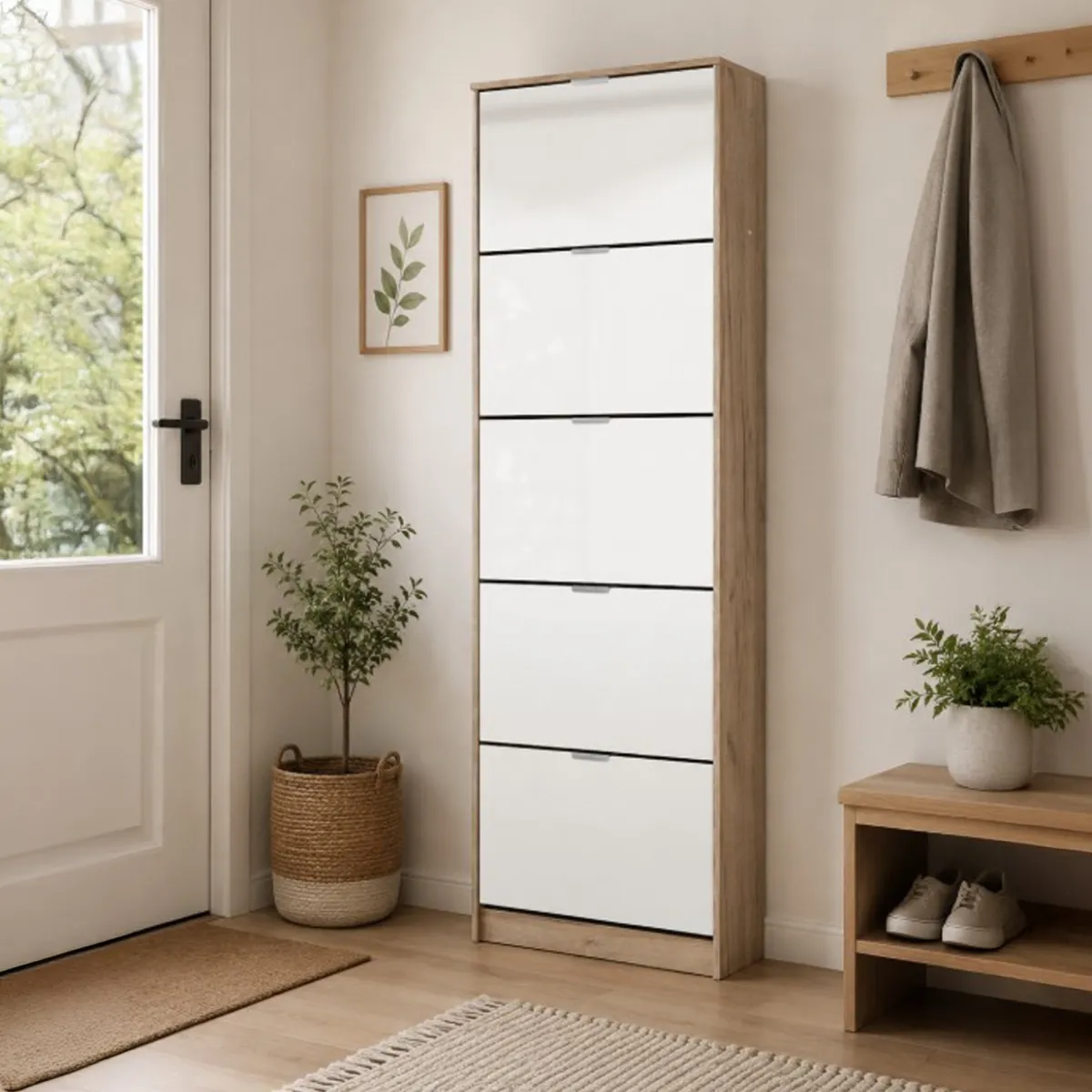Scarpiere > Dmora Scarpiera 10 Ripiani 10 Vani 67x28x191.5h cm, 5 Ante - Dentro Marrone Rovere grigio
