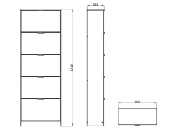 Scarpiera Marrone Rovere Grigio 10 Ripiani 5 Ante 67x28x191.5h cm, Maniglie Incluse - Sueglio
