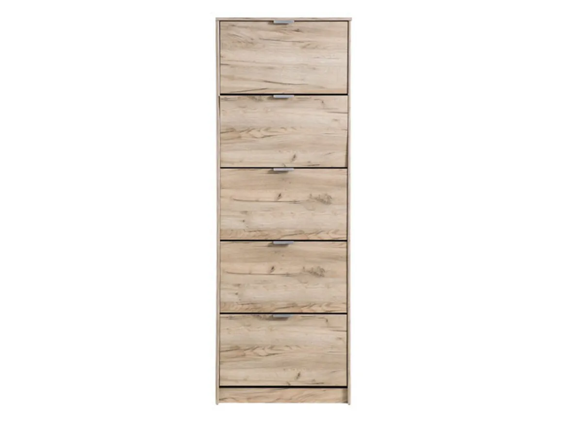 Scarpiera Marrone Rovere Grigio 10 Ripiani 5 Ante 67x28x191.5h cm, Maniglie Incluse - Sueglio