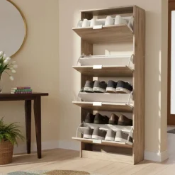 Scarpiere > Dmora Scarpiera 8 Ripiani 8 Vani 67x28x155.5h cm, 4 Ante - Pentone Marrone Rovere grigio