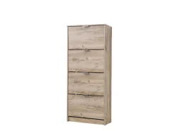Scarpiera Marrone Rovere Grigio 8 Ripiani 4 Ante 67x28x155.5h cm, Maniglie Incluse - Santina
