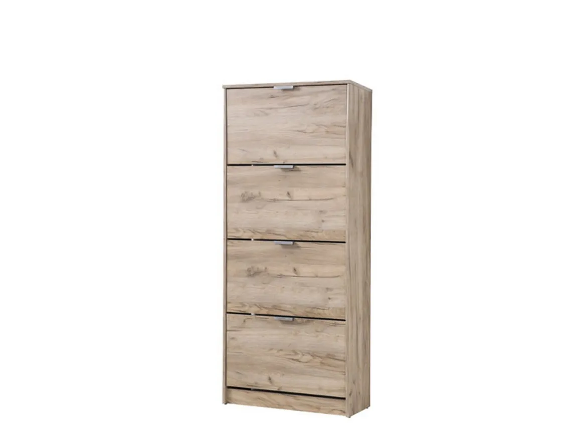Scarpiera Marrone Rovere Grigio 8 Ripiani 4 Ante 67x28x155.5h cm, Maniglie Incluse - Santina