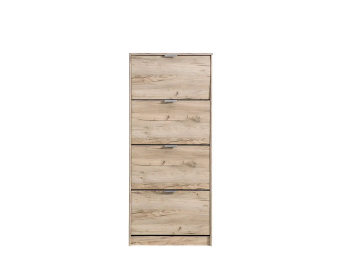 Scarpiera Marrone Rovere Grigio 8 Ripiani 4 Ante 67x28x155.5h cm, Maniglie Incluse - Santina