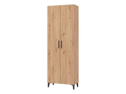 Scarpiera Marrone Rovere Nero 5 Ripiani 2 Ante 67.5x35x195h cm, kit Fissaggio a Muro Incluso - Ciminna