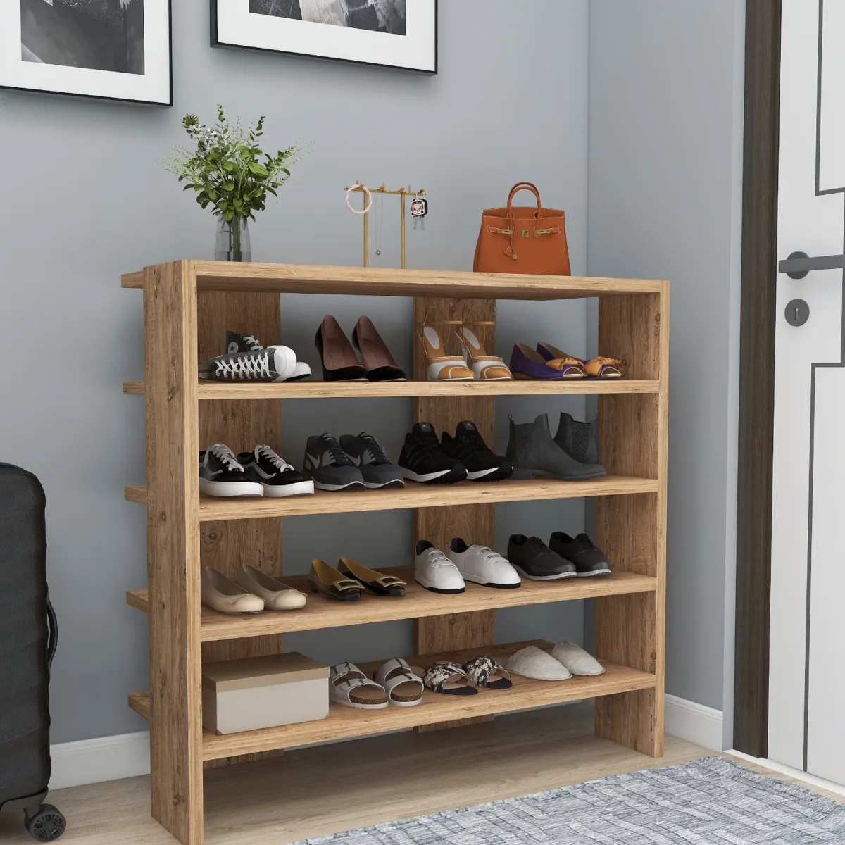 Scarpiere > Dmora Scarpiera 16 Paia 5 Ripiani 76x31x72h cm, 4 Vani - Offida Marrone Rovere Nodi