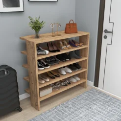 Scarpiere > Dmora Scarpiera 16 Paia 5 Ripiani 76x31x72h cm, 4 Vani - Offida Marrone Rovere Nodi