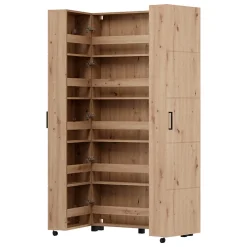 Scarpiere > Dmora Scarpiera Marrone Rovere Nodi Nero 6 Ripiani 2 Ante 92x33x113h cm, Ante con Doppia Capienza, Apertura con Ruote - Ystad Nero, Marrone Rovere Nodi