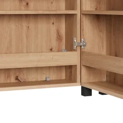 Scarpiere > Dmora Scarpiera Marrone Rovere Nodi Nero 9 Ripiani 4 Ante 80x40x205.5h cm, Piedini Inclusi - Peligni Nero, Marrone Rovere Nodi