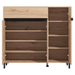 Scarpiera Marrone Rovere Nodi Nero un Cassetto 6 Ripiani 118.5x40x109.5h cm, 3 Ante - Orotelli