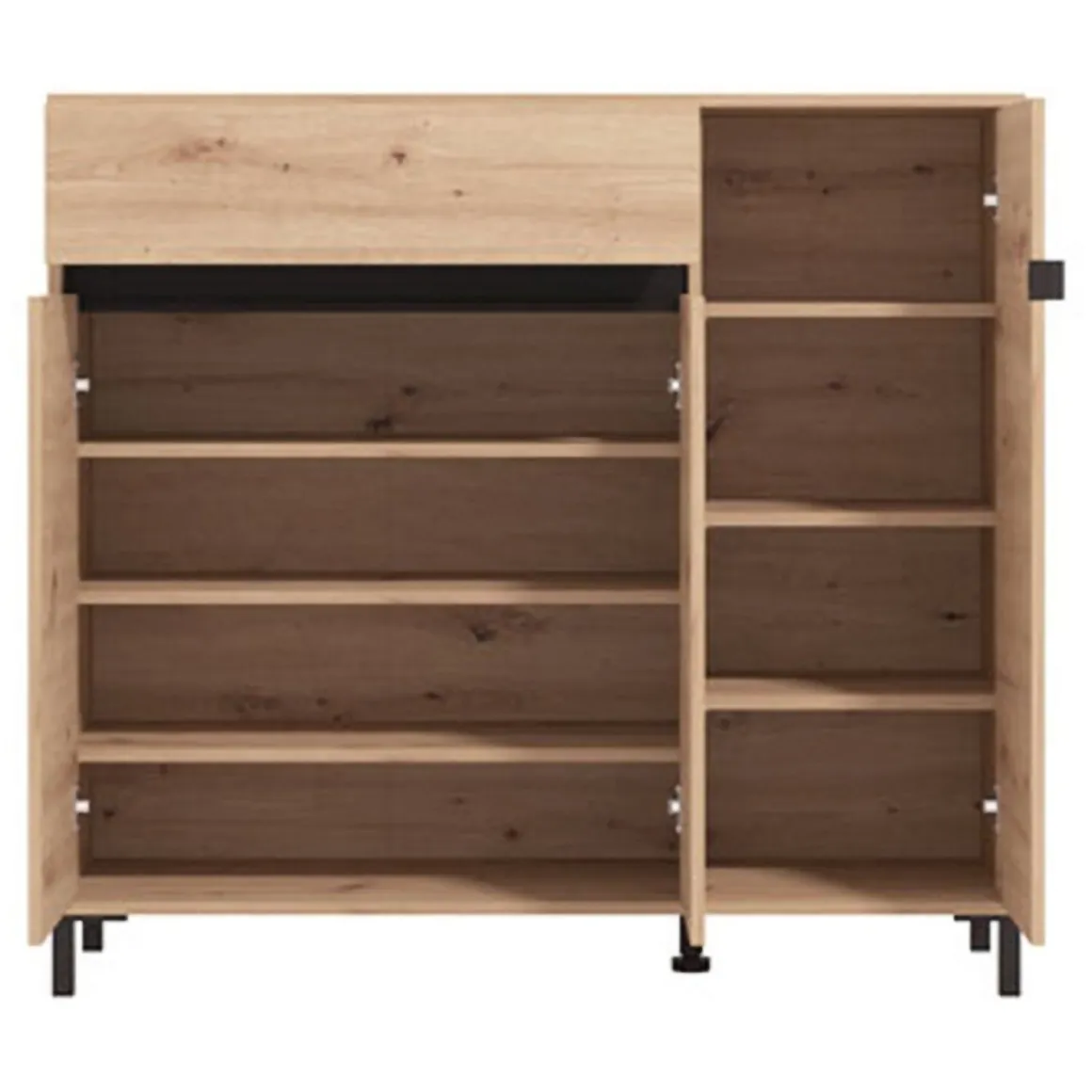 Scarpiera Marrone Rovere Nodi Nero un Cassetto 6 Ripiani 118.5x40x109.5h cm, 3 Ante - Orotelli