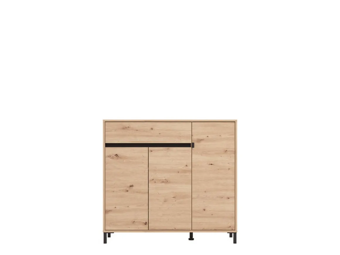 Scarpiera Marrone Rovere Nodi Nero un Cassetto 6 Ripiani 118.5x40x109.5h cm, 3 Ante - Orotelli