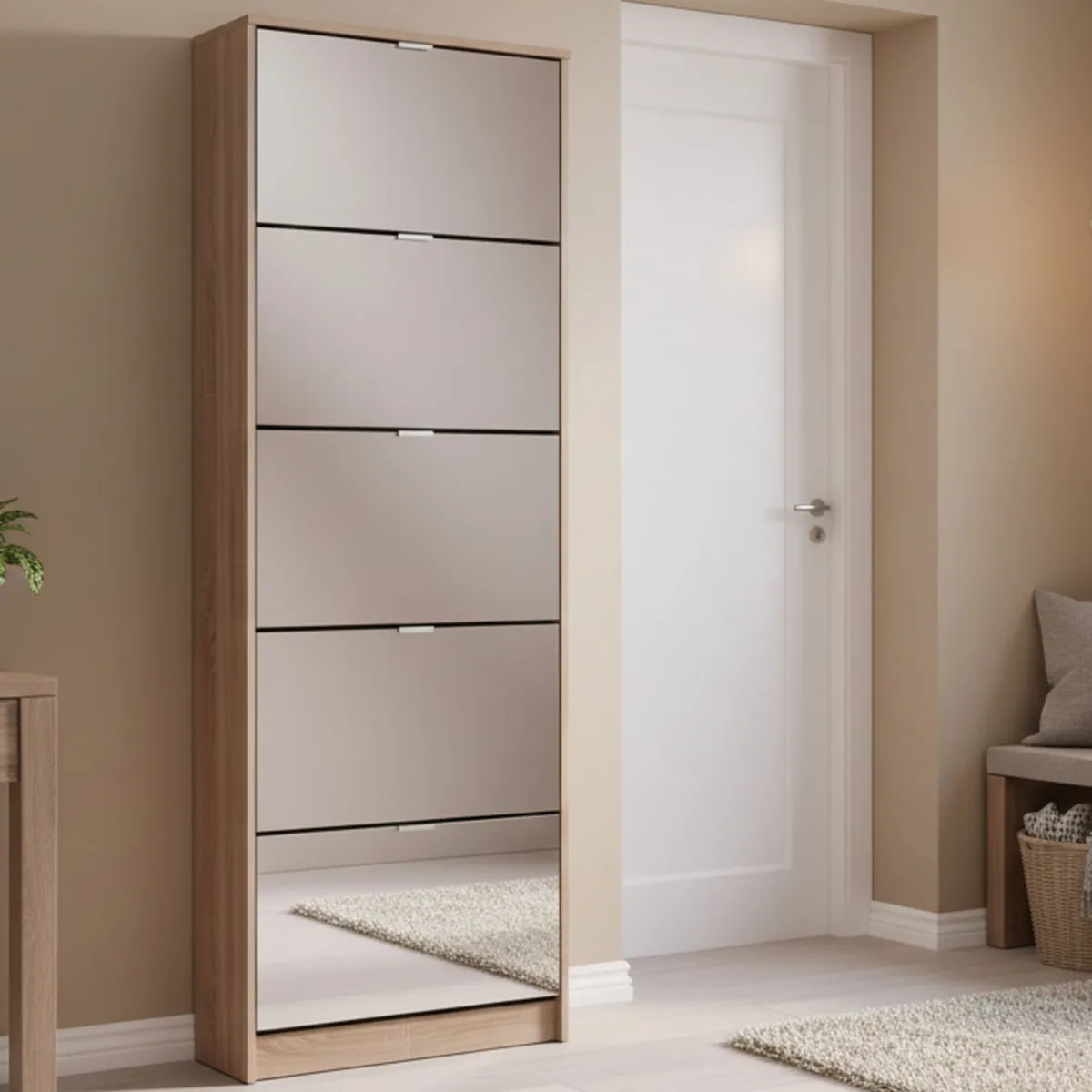 Scarpiere > Dmora Scarpiera 10 Ripiani 10 Vani 67x28x191.5h cm, 5 Ante - Dentro Marrone Rovere