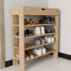 Scarpiere > Dmora Scarpiera 6 Ripiani 2 Ante 60x33x191.5h cm, Maniglie Incluse - Delizia Marrone Rovere