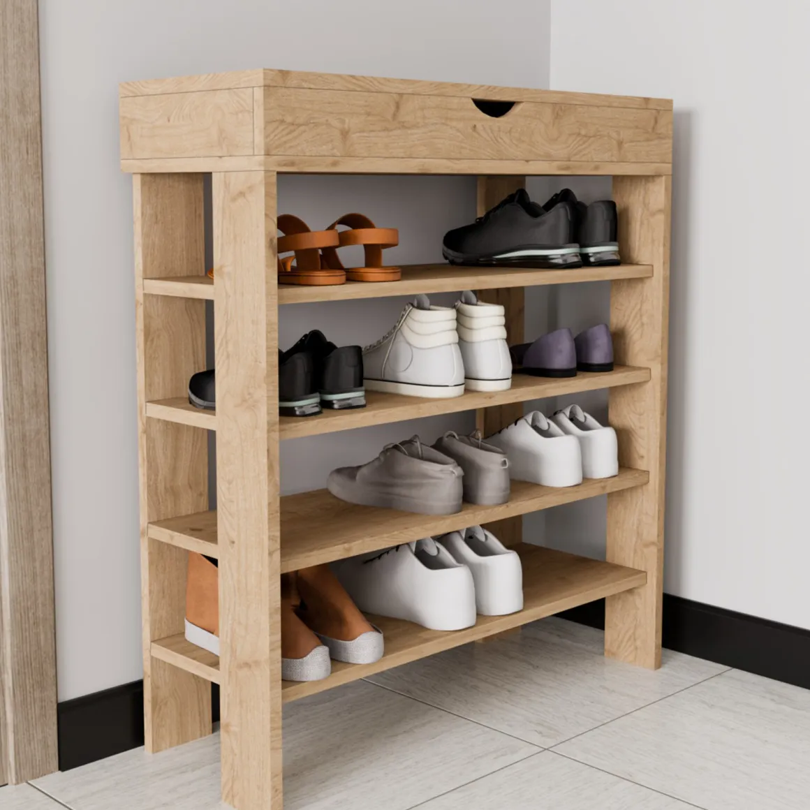 Scarpiera Marrone Rovere 5 Ripiani 12 Paia 80x30x90h cm, Un'anta - Monastero