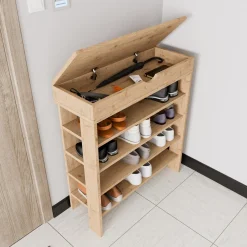 Scarpiera Marrone Rovere 5 Ripiani 12 Paia 80x30x90h cm, Un'anta - Monastero