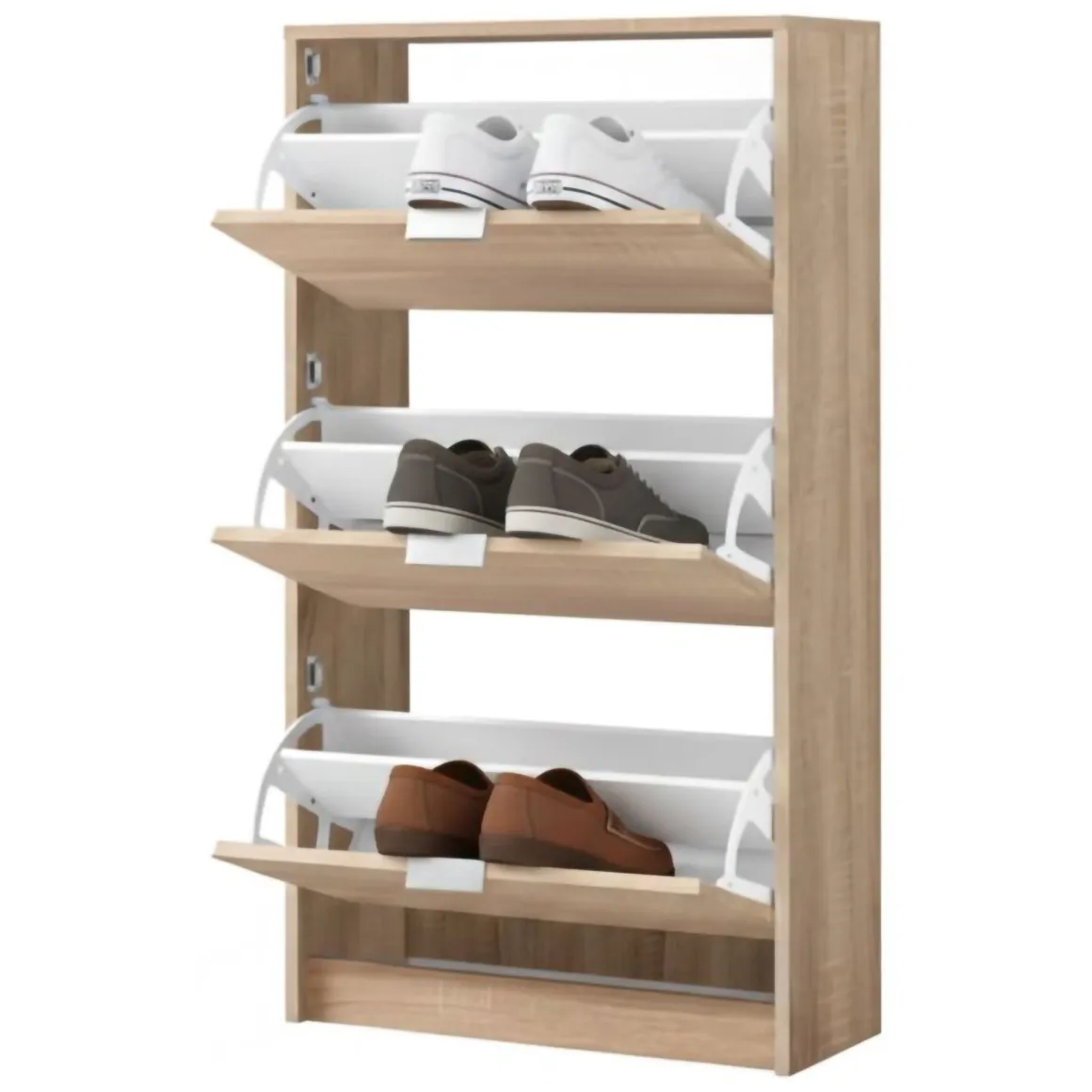 Scarpiera Marrone Rovere 6 Ripiani 3 Ante 67x28x119h cm, Maniglie Incluse - Marradi