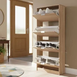 Scarpiere > Dmora Scarpiera 8 Ripiani 4 Ante 67x28x155.5h cm, Maniglie Incluse - Santina Marrone Rovere